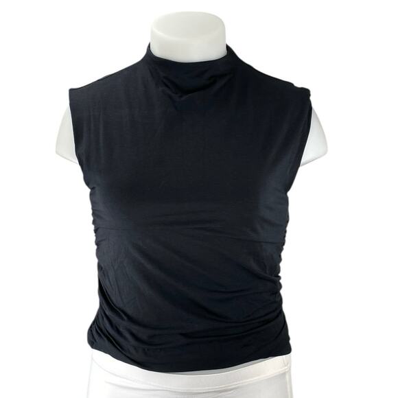 Abercrombie & Fitch Womens Black Sleeveless Ruched Mock Neck Crop Tank Top Sz XL - Picture 1 of 4
